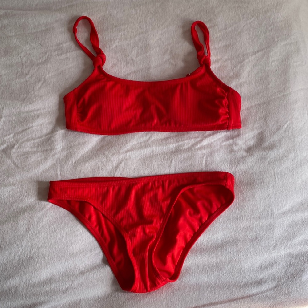 Red Exhilaration Ribbed / Target Red Bikini - Medium Top, Small Bottom
